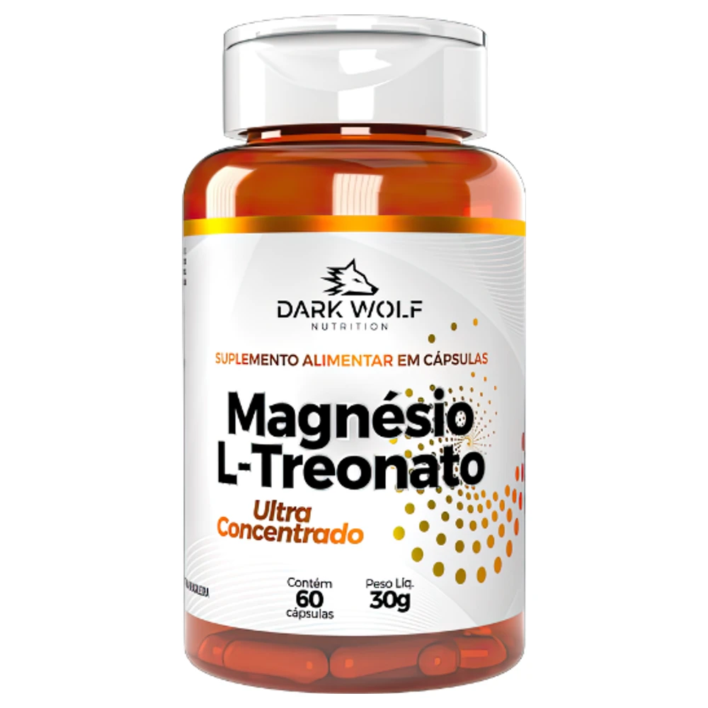 Frasco de Magnésio L-Treonato Ultra Dark Wolf Nutrition com 60 cápsulas, vista frontal