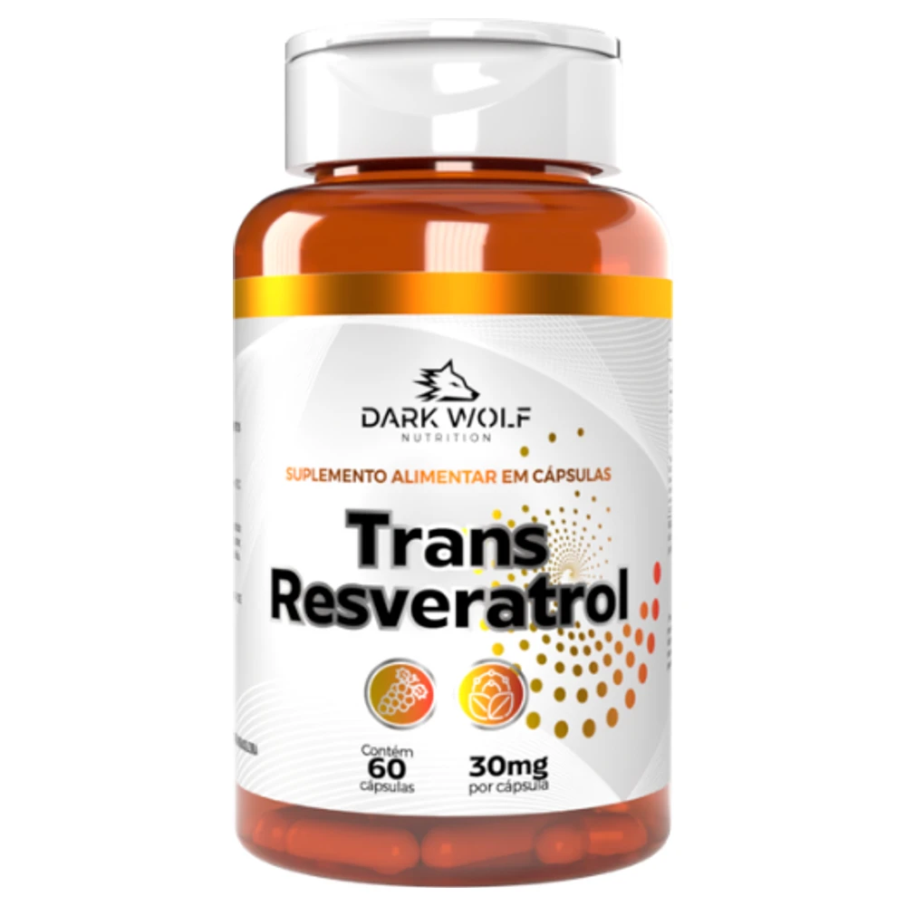 Frasco de Trans-Resveratrol Dark Wolf Nutrition com 60 cápsulas, vista frontal