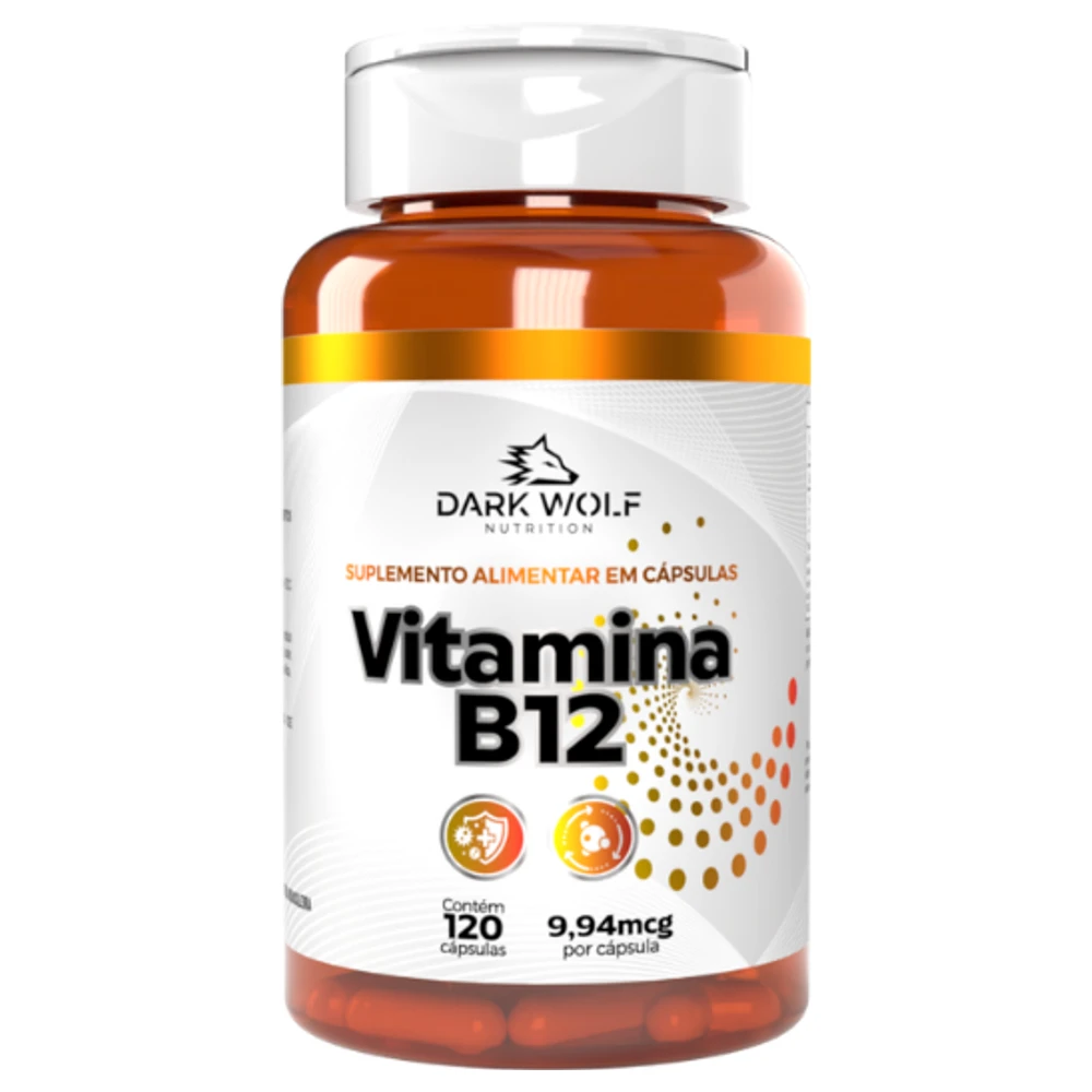 Frasco de Vitamina B12 Metilcobalamina Dark Wolf Nutrition com 120 cápsulas, vista frontal