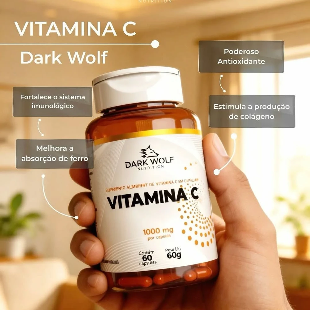 Frasco Vitamina C 1000 mg Dark Wolf Nutrition com 60 cápsulas, foto do Instagram oficial